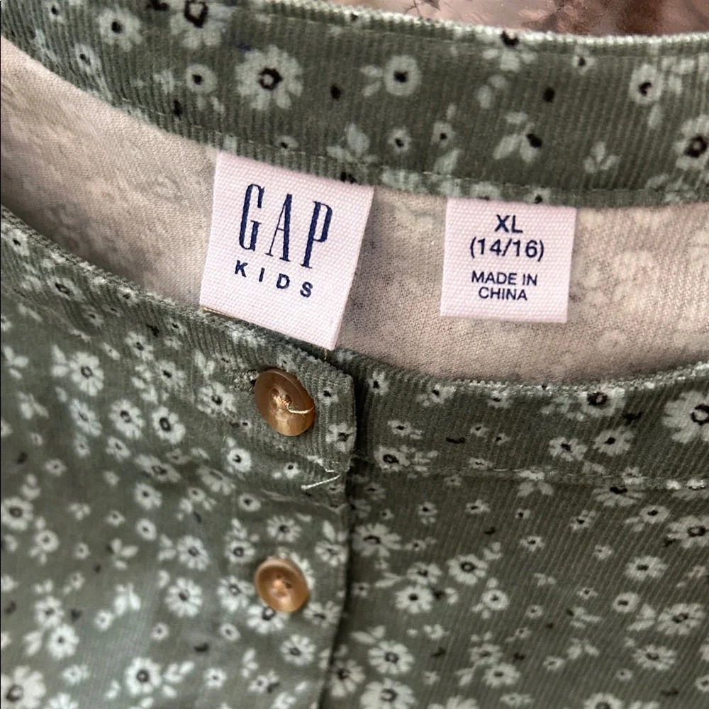 NWT! Gap Kids Girls XL Green & White Floral Long Sleeve Corduroy Dress